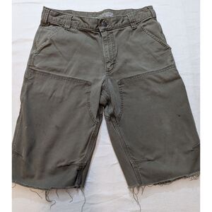 Carhartt Cut Off Work Shorts Utility Cargo Raw Hem Olive Gray Men 31 32